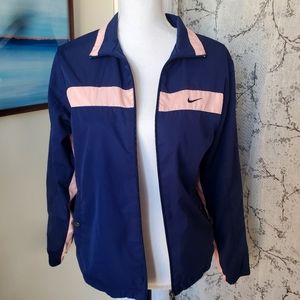 Nike Athletic Windbreaker Jacket Navy and Pink with Pockets